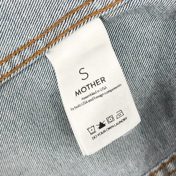 MOTHER The Bruiser Crop Denim Jacket Women’s Size Small Love Gun Distressed - Picture 4 of 7